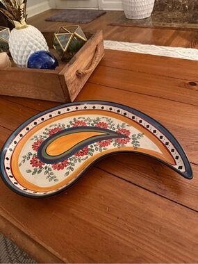 PIER 1 Alexandria 16" Paisley Shape Serving Platter VTG Hand Painted Earthenware